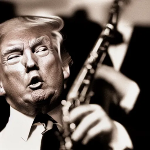 Prompt: donald trump in a jazz band, film noir