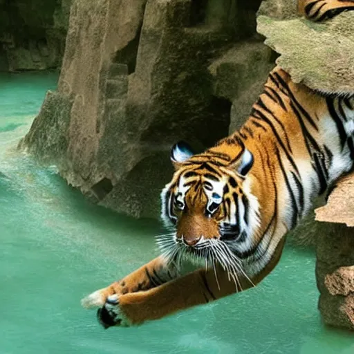 Image similar to a tiger discovering the lost city of atlantis