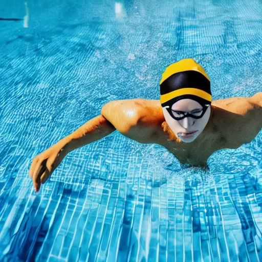 Image similar to villain in ski mask swimming in pool