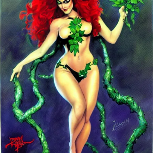 Image similar to poison ivy from batman, painting by Julie Bell