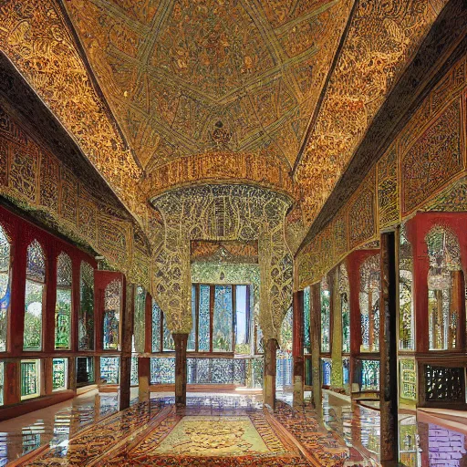 Prompt: atrium persian interior architecture merged with a grand tree in dense forest, rules of third, highly detailed, 8 k