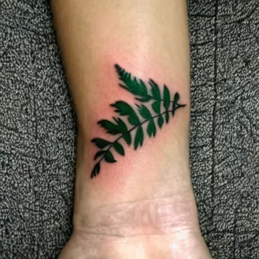 Prompt: neotraditional Tattoo of a knife with fern leaves wrapping around it