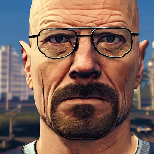 Prompt: walter white, gta 5 style, portrait, cyberpunk