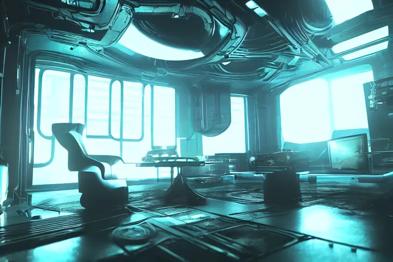 Prompt: cyberpunk alien concept inspired room, futuristic look, highly detailed body, very powerful, photorealistic camera shot, bright studio setting, studio lighting, crisp quality and light reflections, unreal engine 5 quality render