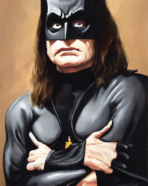 Image similar to portrait of Ozzy Osbourne as batman, art by Carel Fabritius