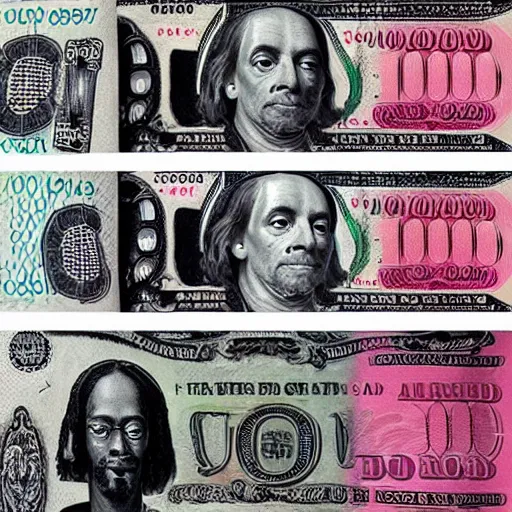 Image similar to a $ 1 0 0 0 us bill featuring snoop dogg