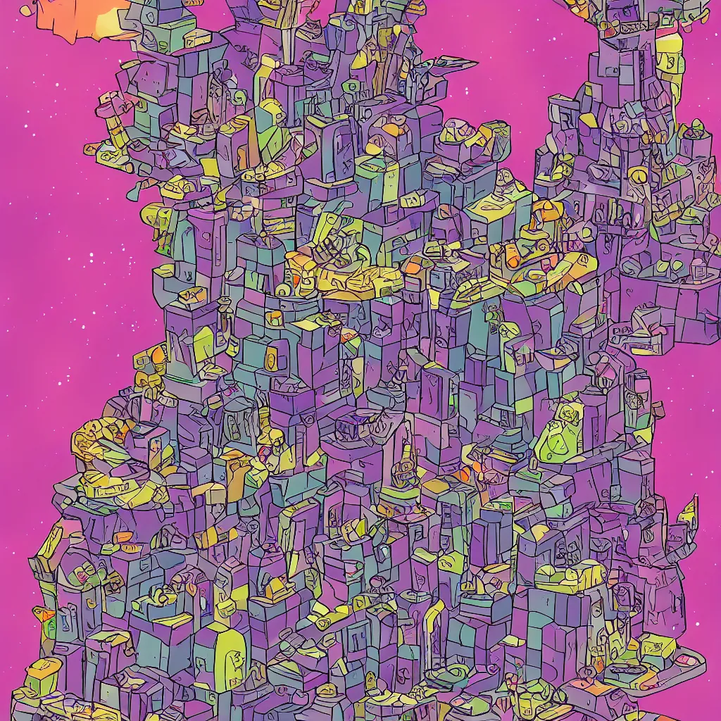 Image similar to Bismuth city wedding cake, high definition, graphic novel art, 4k, by Genndy Tartakovsky