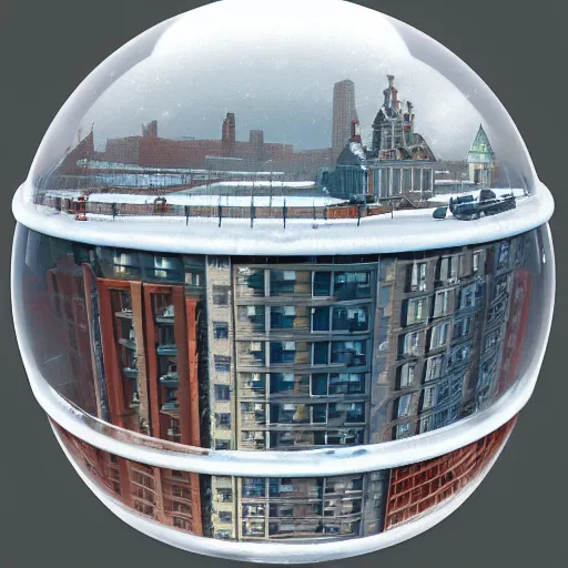 Prompt: a snow globe with a soviet apartment building in it, rending on cgsociety, retrofuturism, tesseract, isometric, physically based rendering, 1 9 9 0's