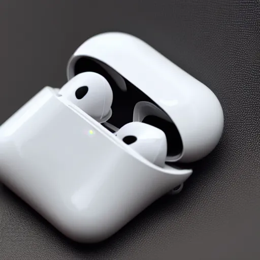Image similar to futuristic airpods closeup, 8k, realistic, sharp, high details, photo studio quality, ray traced