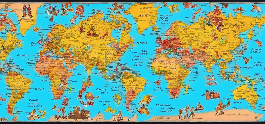 Image similar to an accurate world map made of candy, in the style of a treasure map