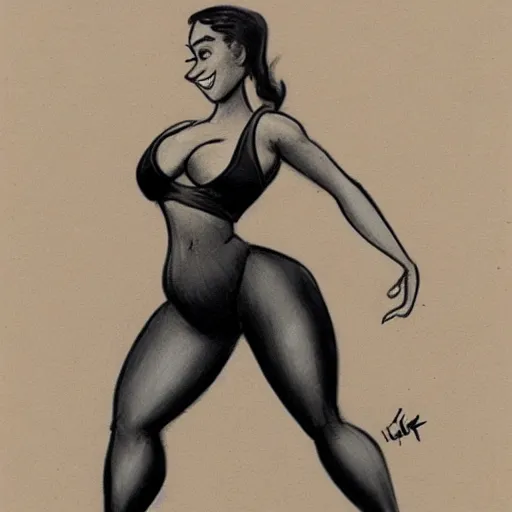 Image similar to milt kahl sketch of thick cuban girl wearing black yoga pants