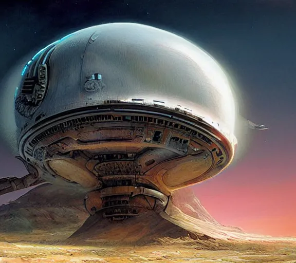 Image similar to alien spaceship landing in earth by jim burns and beeple