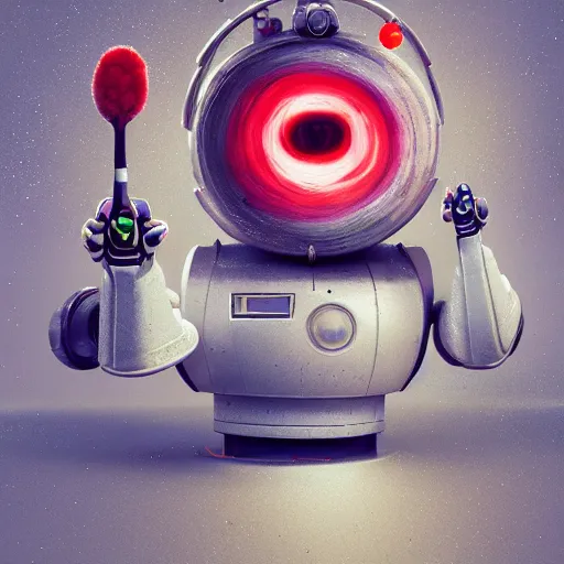 Image similar to cute robot with multiple big paintbrushes, painting a canvas, cute, galaxy, photorealism 4 k, octane render, clean design, beautiful light