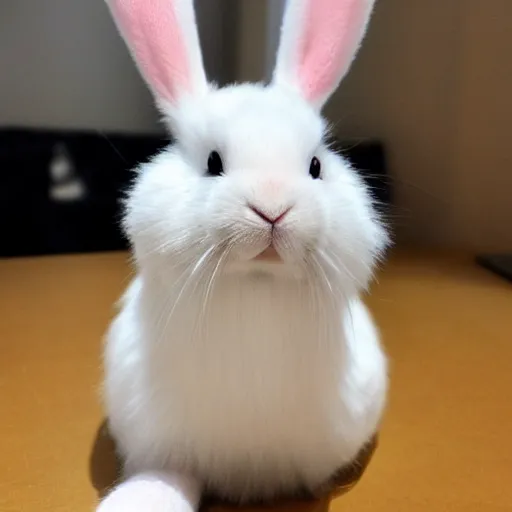 Prompt: a kawaii rabbit with lots of details, white rabbit, fluff, cute, symmetrical eyes, symmetrical face, pretty face.