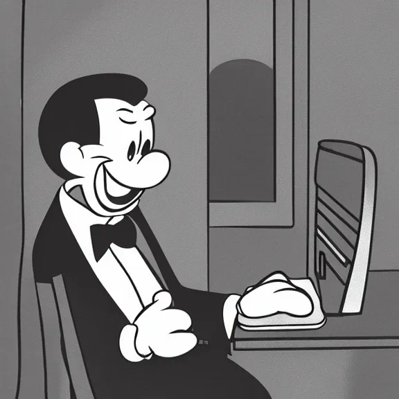 Image similar to walt disney illustration of a man frustrated with a computer