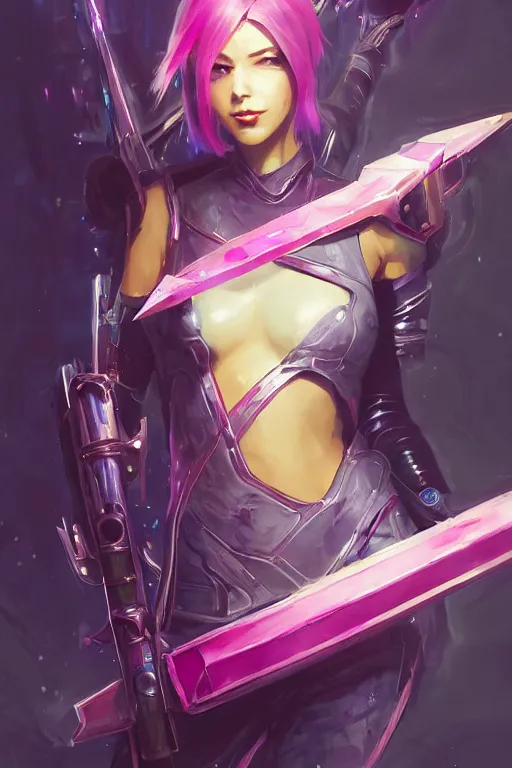 Image similar to fiora from league of legends, cyberpunk futuristic neon. she is holding a sword, decorated with traditional japanese ornaments by ismail inceoglu dragan bibin hans thoma greg rutkowski alexandros pyromallis nekro rene maritte illustrated, perfect face, fine details, realistic shaded, fine - face, pretty face, masterpiece