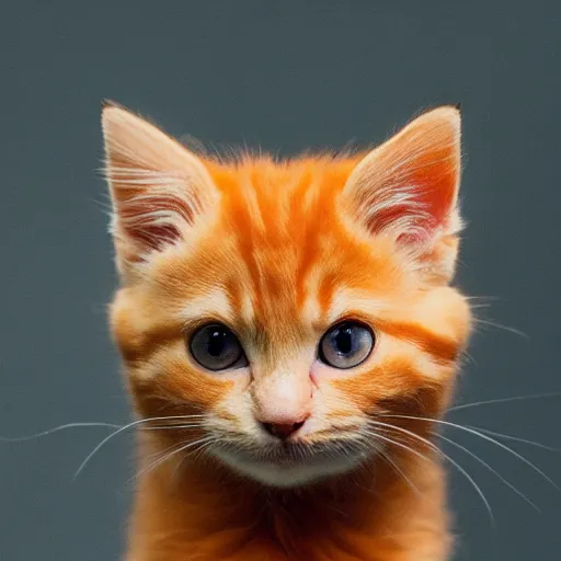 Image similar to happy cute fluffy orange tabby kitten, studio lightning