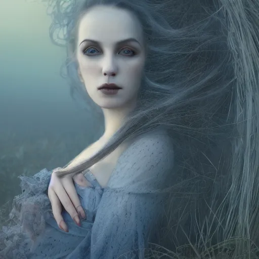 Image similar to photographic portrait of a stunningly beautiful gothic female in soft dreamy light at sunset, by edward robert hughes, annie leibovitz and steve mccurry, david lazar, jimmy nelsson, breathtaking, 8 k resolution, extremely detailed, beautiful, establishing shot, artistic, hyperrealistic, beautiful face, octane render