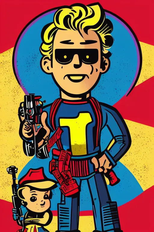 Image similar to fallout 7 6 retro futurist illustration art by butcher billy, sticker, colorful, illustration, highly detailed, simple, smooth and clean vector curves, no jagged lines, vector art, smooth andy warhol style