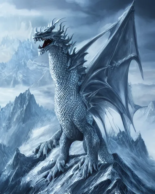 giant ice dragon standing on a mountain, highly | Stable Diffusion ...