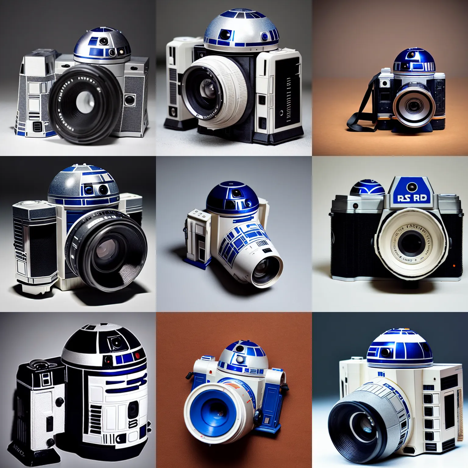 Prompt: a medium format camera!!!!!!!!! with characteristics of r 2 - d 2, product photography