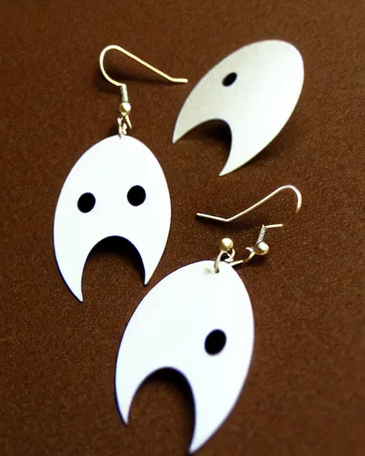 Image similar to cute funny ghost, 2 d lasercut earrings, concept art, trending on artstation, trending on deviantart