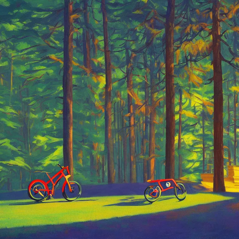 Prompt: neon quadracopter in the woods, painted by Edward Hopper, painted by James Gilleard, airbrush