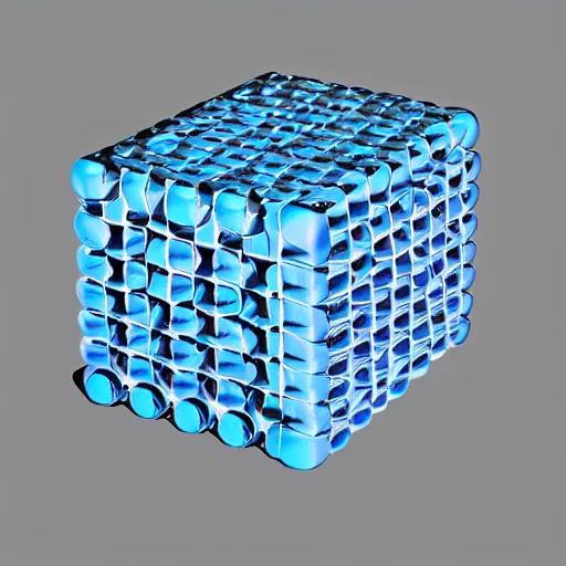 Image similar to cube made out of blue marbles and steel rods, open structure, octane render, studio photo