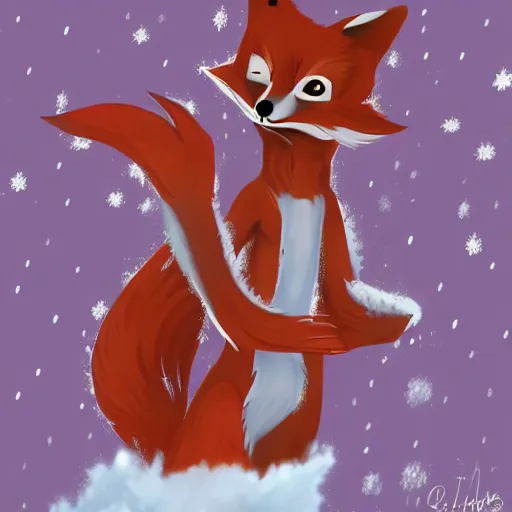Prompt: an anthropomorphic fox fursona wearing a scarf in the snow, cartoon, trending on artstation, furry art