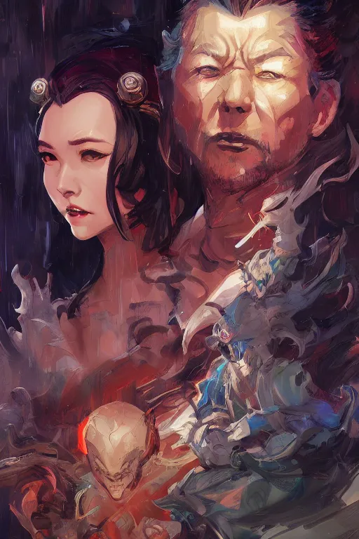 Prompt: portrait showing the contrast between good an evil, tooth wu, dan mumford, beeple, wlop, rossdraws, james jean, marc simonetti, artstation giuseppe dangelico pino and michael garmash and rob rey and greg manchess and huang guangjian and makoto shinkai