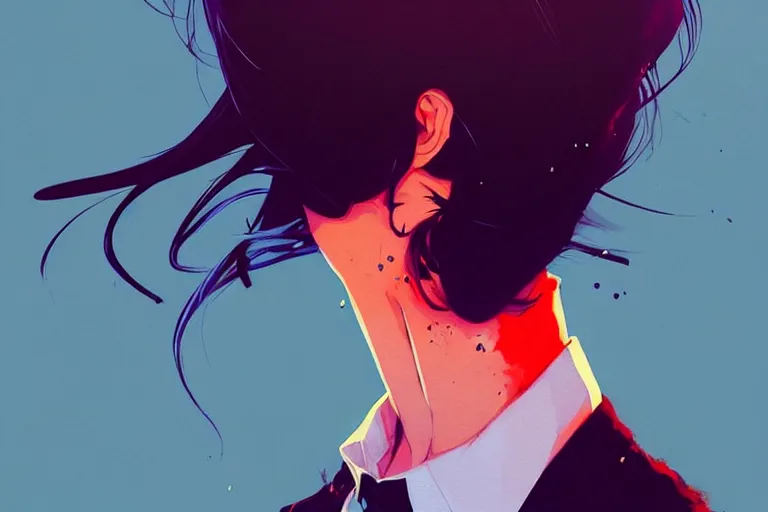 Image similar to a ultradetailed beautiful panting of a stylish woman wearing a shirt with a tie, she has black hair, by conrad roset, greg rutkowski and makoto shinkai, trending on artstation