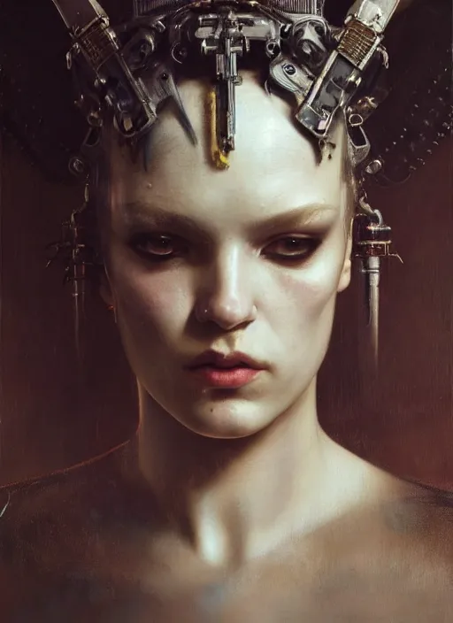 Image similar to highly detailed oil painting | very intricate | cinematic lighting | award - winning | cyberpunk goth fashion by alexander mcqueen | by roberto ferri, by tom bagshaw, by j. c. leyendecker and klimt, american romanticism, by austin osman spare, artstation, cgsociety, official art, octane