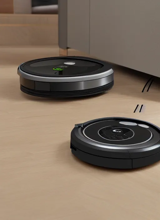 Image similar to A Roomba with a four robot spider legs, 3D Product, professional render, studio quality, octane render