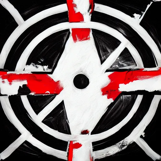 Prompt: metal band album cover, painting, centered logo, black, white , red