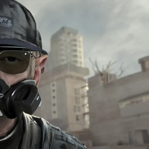 Image similar to walter white as a rainbow six siege operator, 4 k, highly detailed