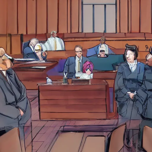 Image similar to sentient hot dog in courtroom trial, anime style, 4k, detailed, jury of condiments, suits and hats, volumetric lighting