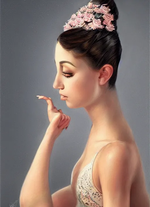 Prompt: hyperrealistic photography of a highly detailed and symmetrical gorgeous hispanic female ballerina in the style of vargas and wlop, highly detailed, face symmetry, highly realistic hands, masterpiece, award - winning, sharp focus, intricate concept art, ambient lighting, 8 k, artstation