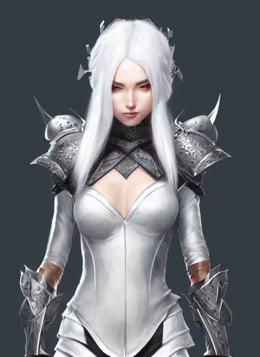 Image similar to fur - lined armor!!! beautiful and elegant white haired female!! gorgeous ayes!! character concept art, sharp focus, octane render! unreal engine 5! highly rendered!! trending on artstation!! detailed linework!! illustration by artgerm