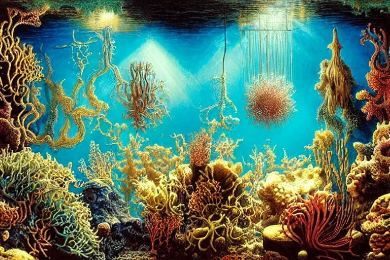 Image similar to underwater vista by ernst haeckel, david a. hardy, oyama kojima, phil koch, annie leibovitz, benoit mandelbrot, dan mumford, bruce pennington, mimmo rotella