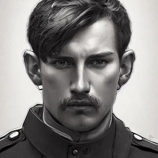 Prompt: Beautiful portrait of a Caucasian male police officer, wide angle, intricate, wild, highly detailed, digital painting, artstation, concept art, smooth, sharp focus, illustration, art by artgerm and greg rutkowski and alphonse mucha - W 768