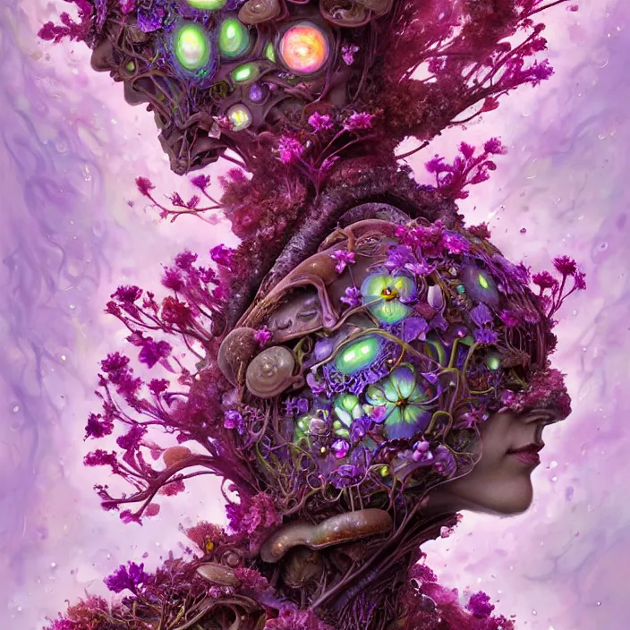 Prompt: extremely psychedelic organic cyborg made of orchid and cherry blossom tree and mushroom, LSD, diffuse lighting, fantasy, intricate, elegant, highly detailed, lifelike, photorealistic, digital painting, artstation, illustration, concept art, smooth, sharp focus, art by John Collier and Albert Aublet and Krenz Cushart and Artem Demura and Alphonse Mucha