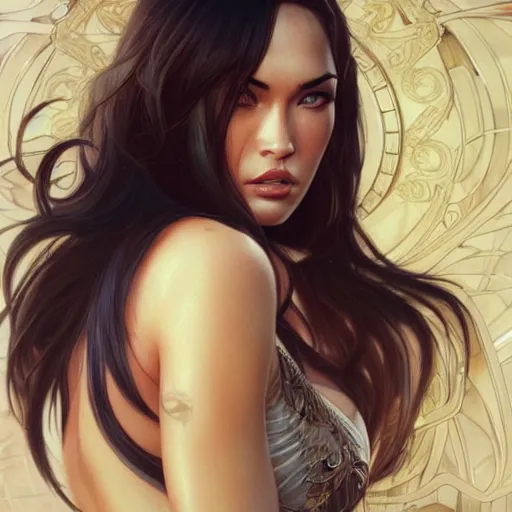 Image similar to ultra realistic illustration, megan fox as chinese anime, intricate, elegant, highly detailed, digital painting, artstation, concept art, smooth, sharp focus, illustration, art by artgerm and greg rutkowski and alphonse mucha and wlop