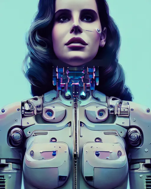 Image similar to portrait of lana del rey as a cyborg. intricate abstract. intricate artwork. by tooth wu, wlop, beeple, dan mumford. octane render, trending on artstation, greg rutkowski very coherent symmetrical artwork. cinematic, hyper realism, high detail, octane render, 8 k, iridescent accents