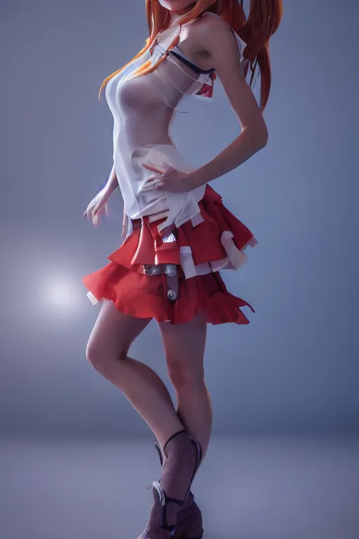 Image similar to cute smiling teenage girl posing in a revealing skirt, cosplay, professional photoshooting, highly detailed, sharp focus, octane render, 8k