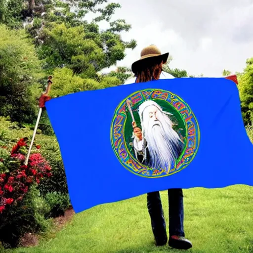 Image similar to gandalf carrying the guatemalan flag
