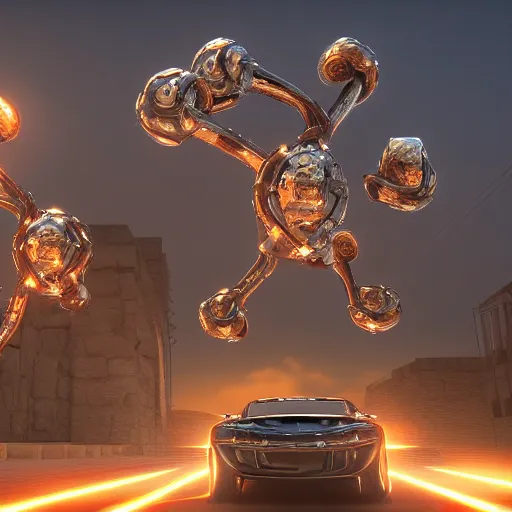 Image similar to mechanical greek hydra with cars as heads, cinematic, diffuse light, rendered in povray