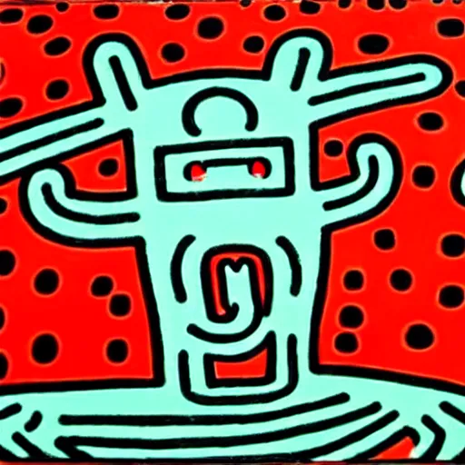 Image similar to detailed painting of miku hatsune, by keith haring and junji ito