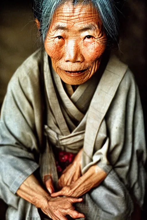 Image similar to photograph of an old japanese woman, photograph by steve mccurry