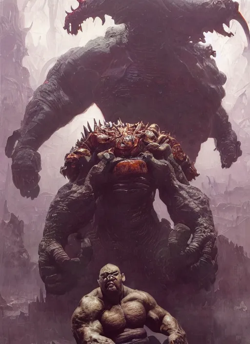 huge hulking brute demon king wide shoulders, small | Stable Diffusion ...