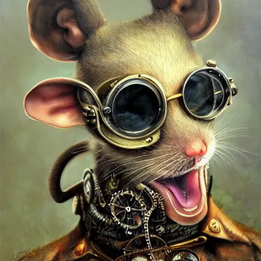 Prompt: a rat with steampunk googles, by Karol Bak